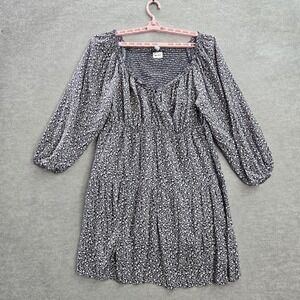 Old Navy Women Dress XL‎ Blue Floral Mini A Line Smocked 3/4 Balloon Sleeve